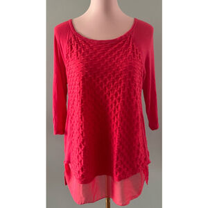 Women's Cubism Top Size M Red 3/4 Sleeve